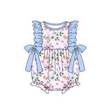 Flutter sleeves bow floral baby girls romper