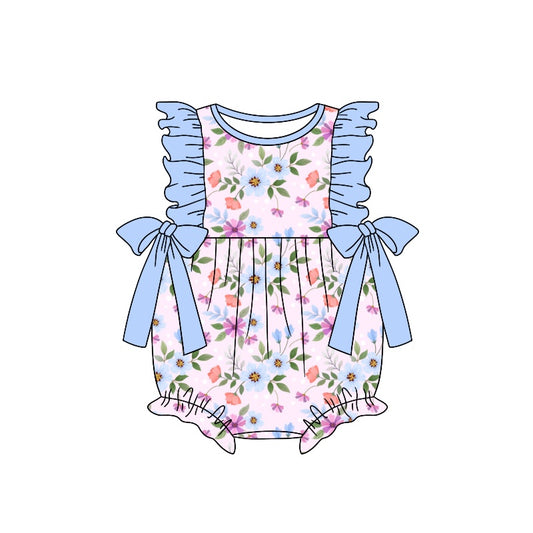 Flutter sleeves bow floral baby girls romper