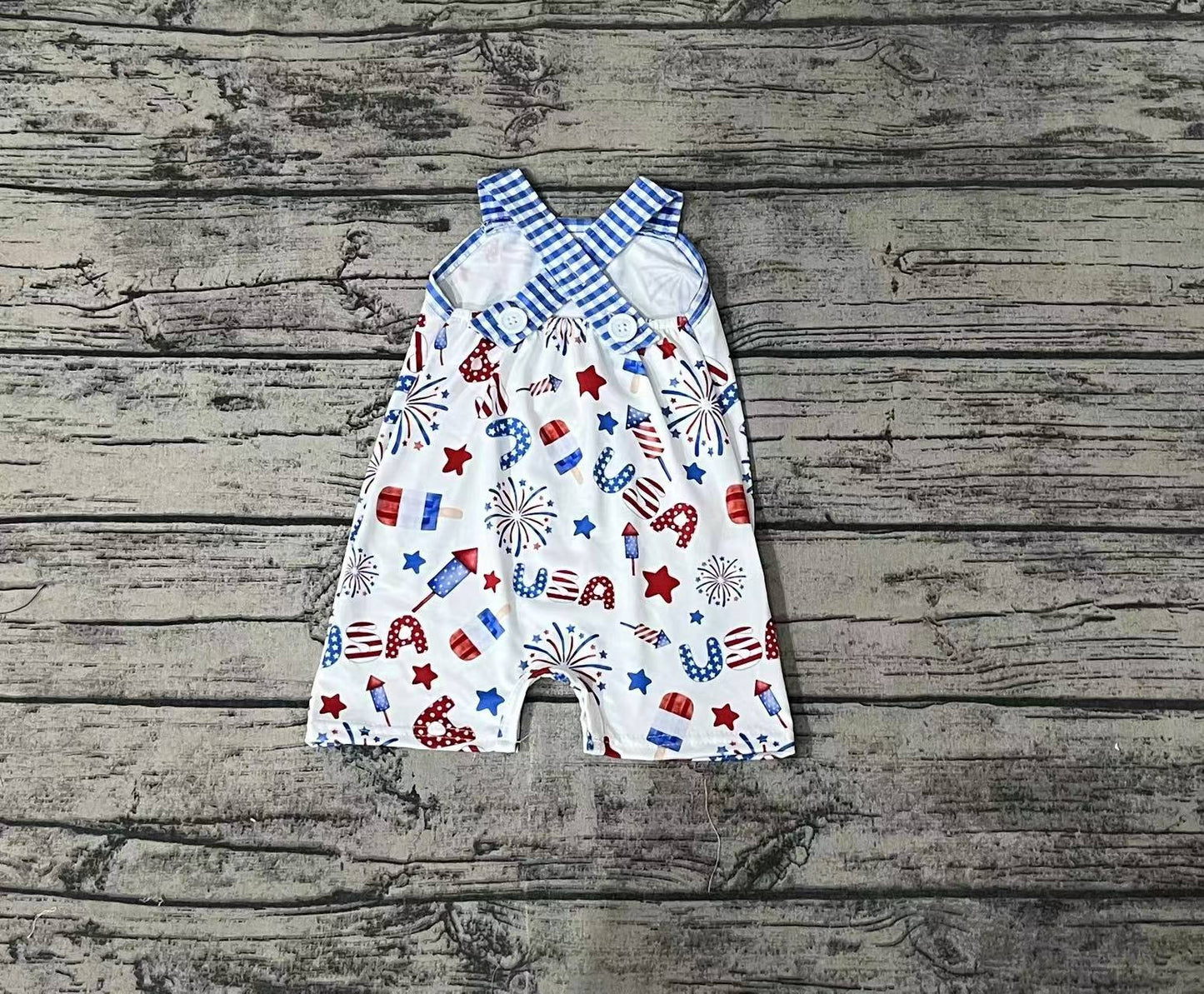 Strap firework popsicle USA baby boys 4th of july romper