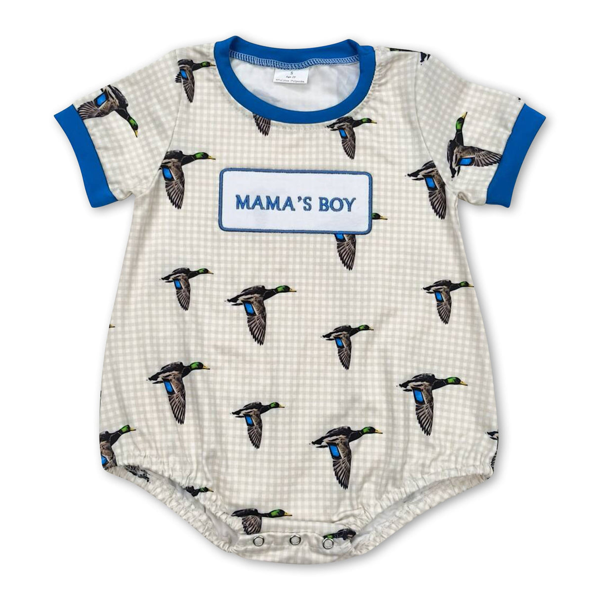 Short sleeves plaid mama's boy duck baby boy romper
