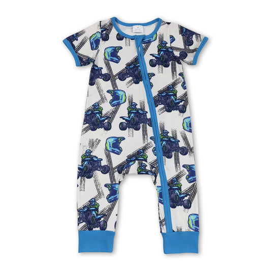 Blue short sleeves race baby kids zipper romper