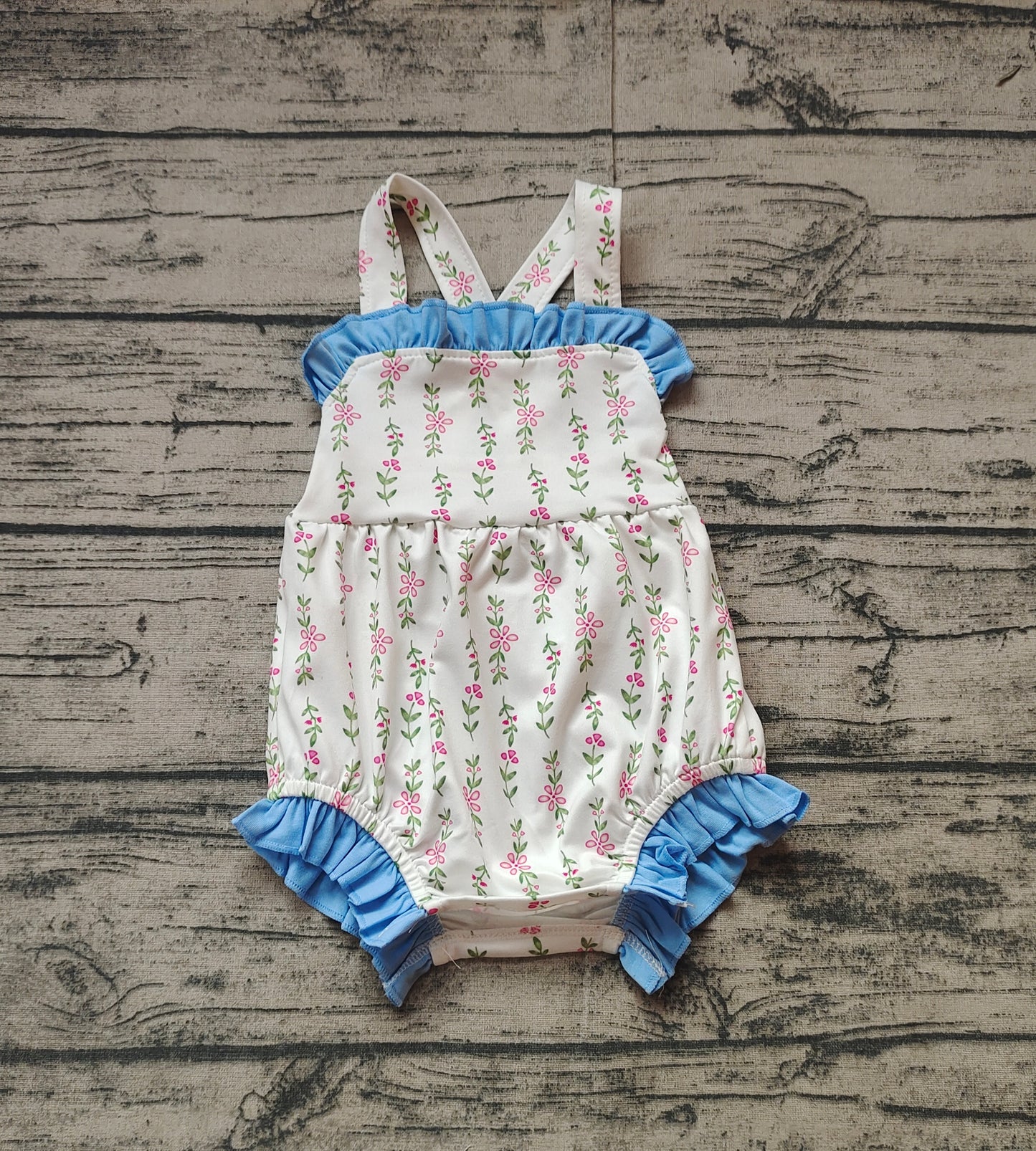 Straps light blue floral baby girls summer romper