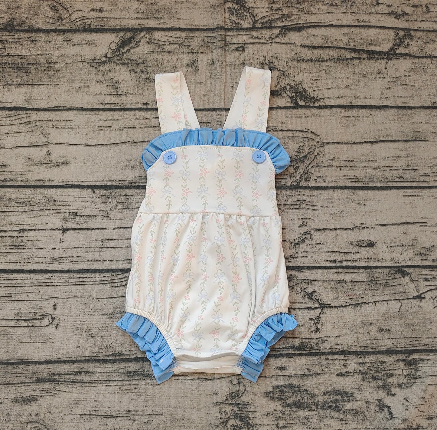 Straps light blue floral baby girls summer romper