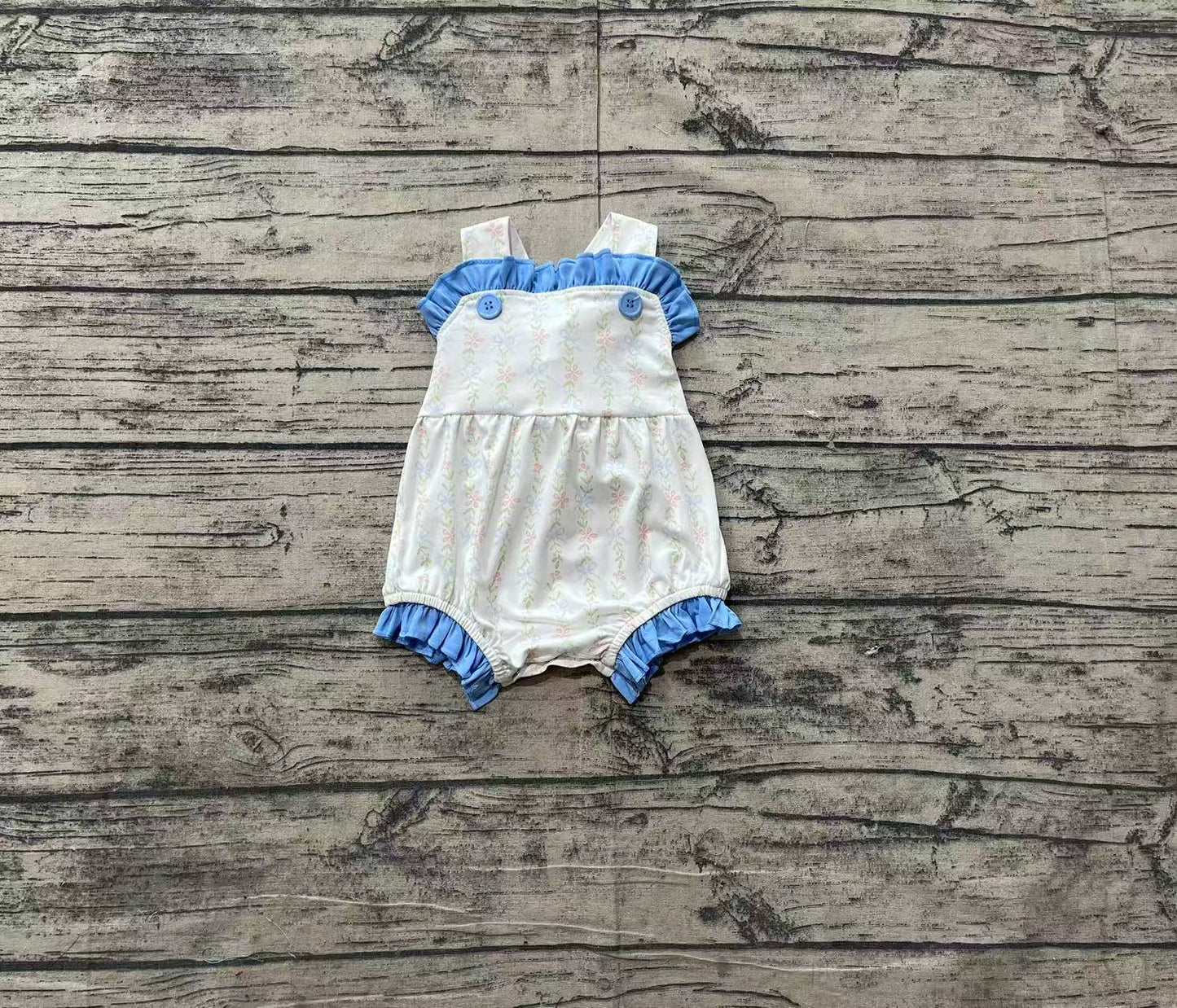 Straps light blue floral baby girls summer romper