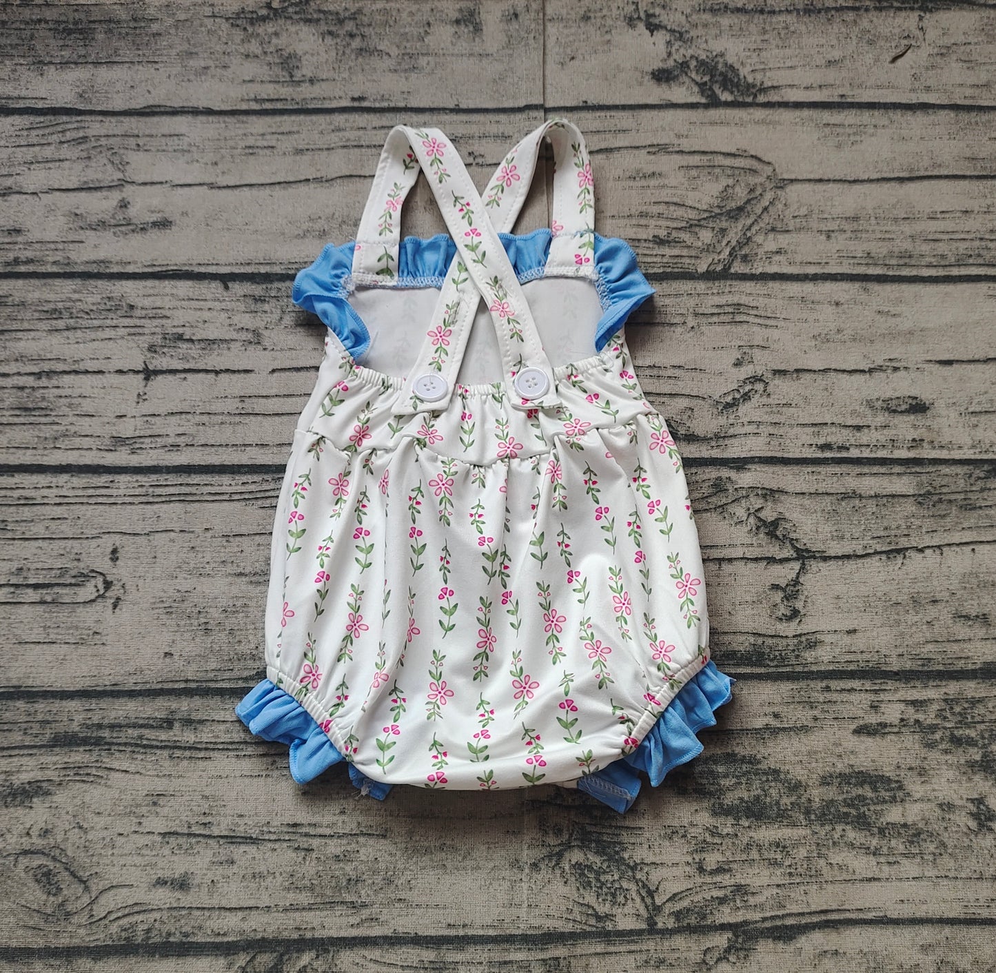 Straps light blue floral baby girls summer romper