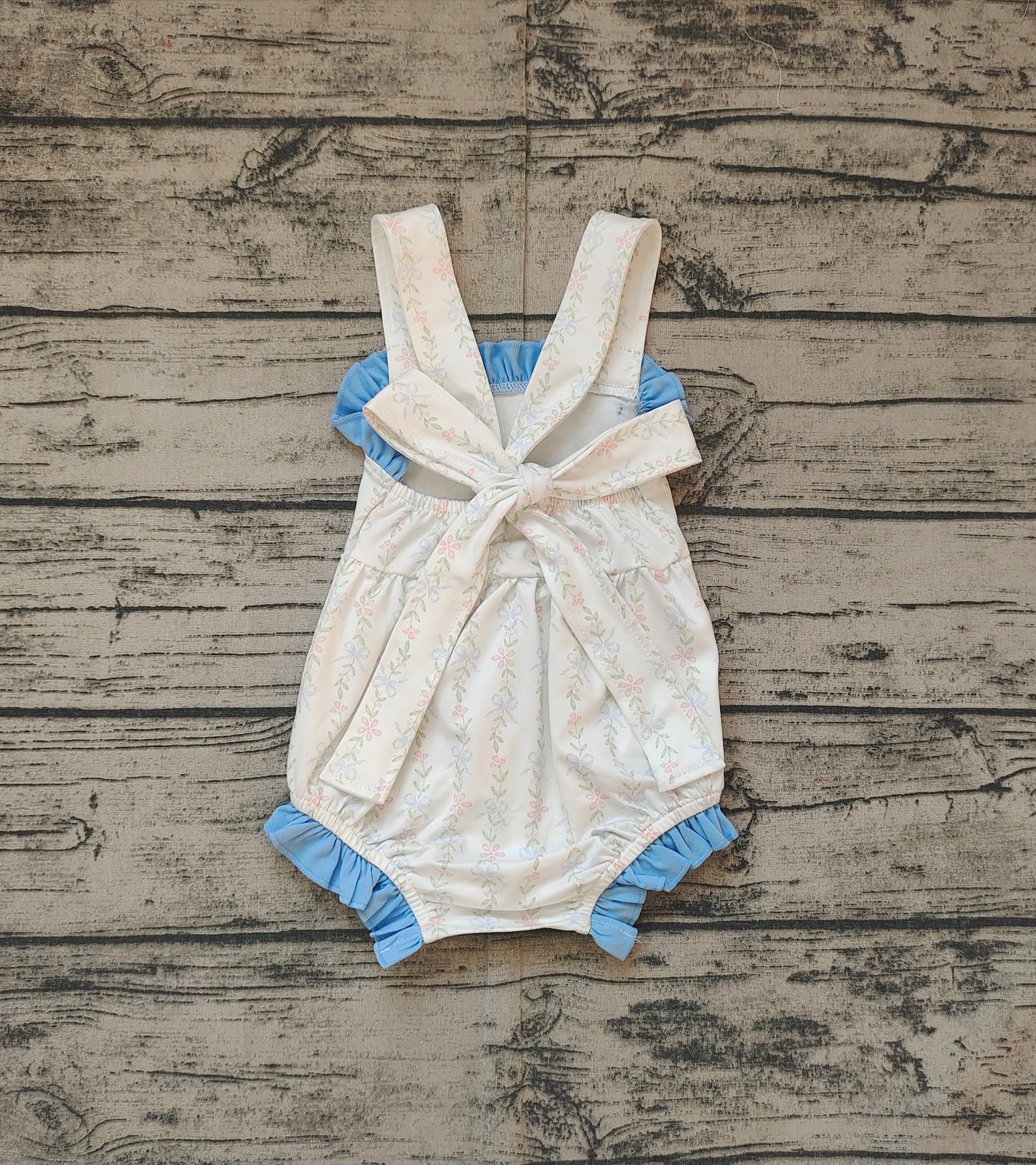 Straps light blue floral baby girls summer romper