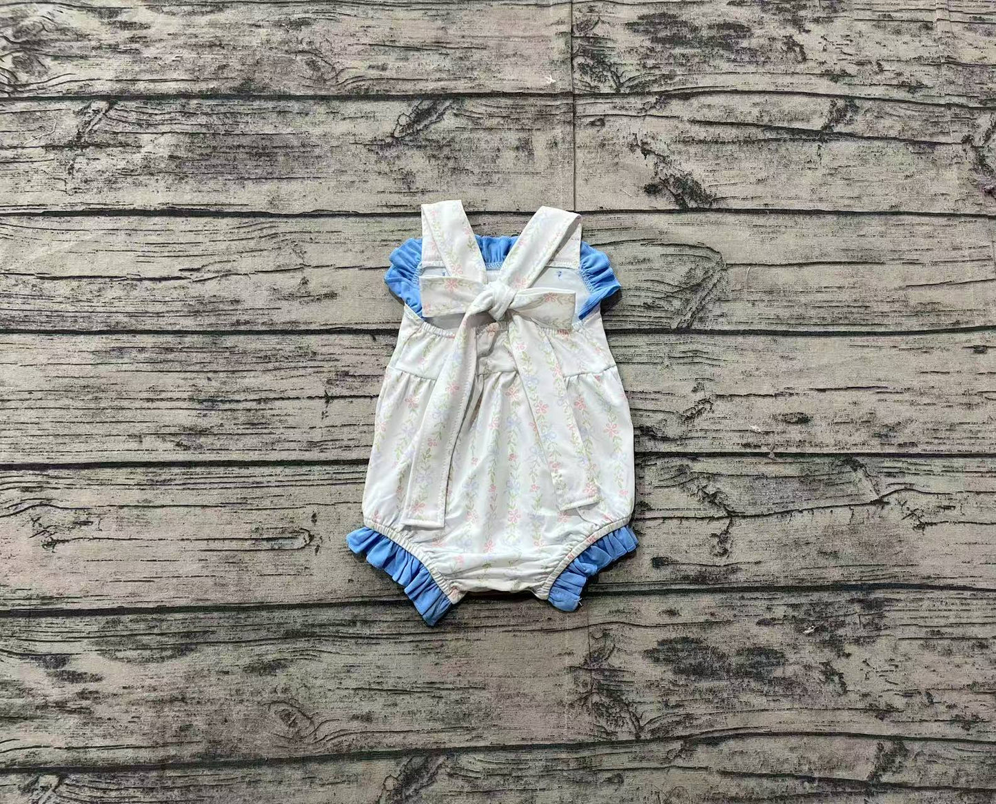 Straps light blue floral baby girls summer romper