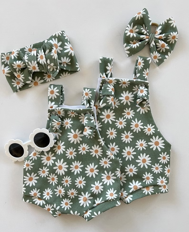 Olive daisy straps baby girls summer romper