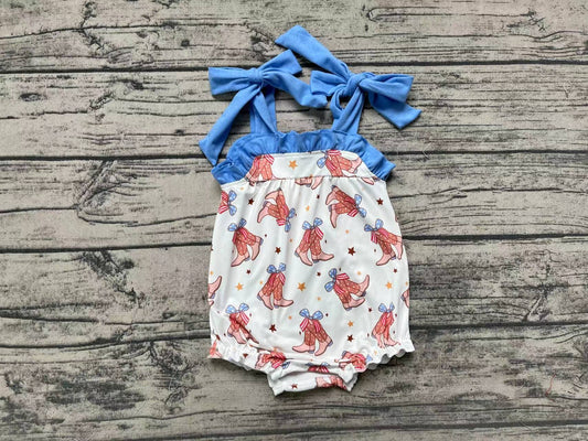 Straps boots bow baby girls 4th of july romper
