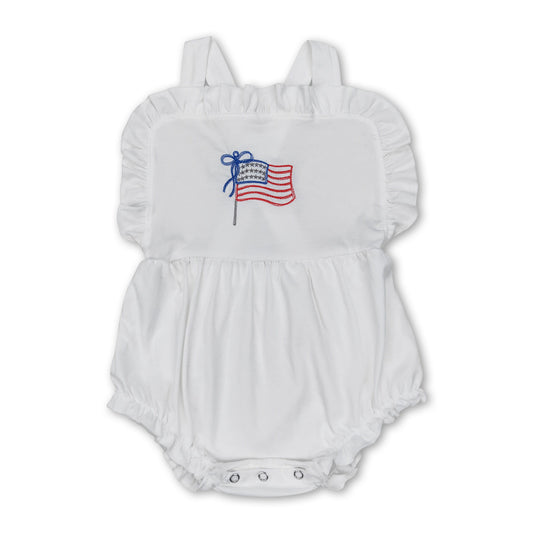 White strap flag baby girls 4th of july romper