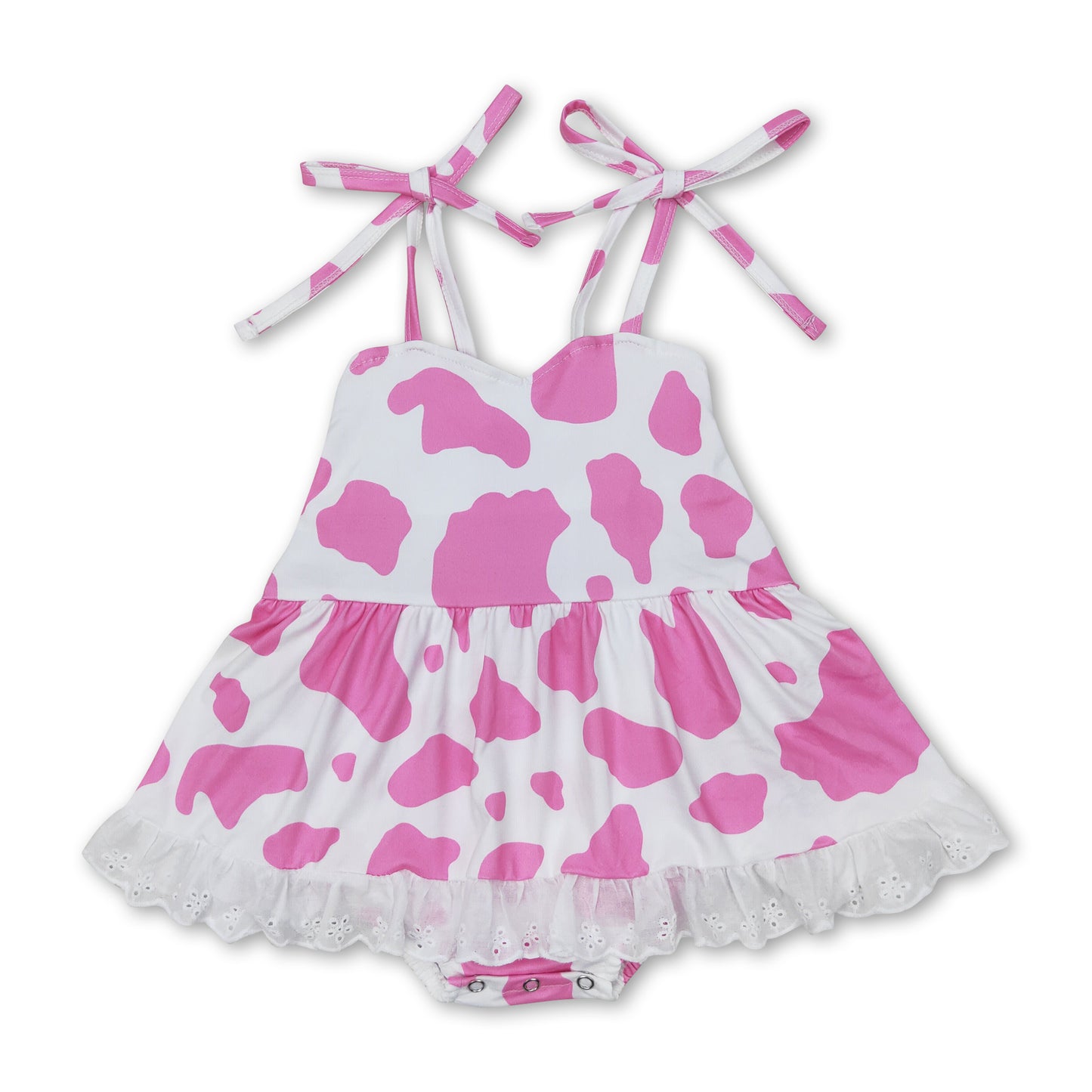 Pink cow straps baby girls summer romper