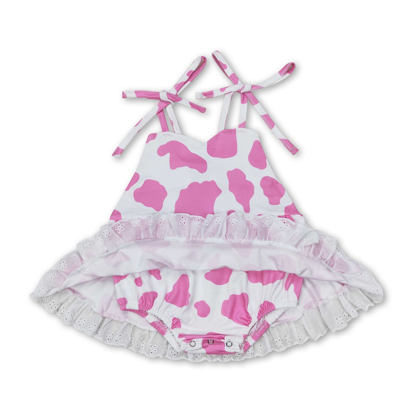 Pink cow straps baby girls summer romper