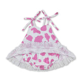Pink cow straps baby girls summer romper