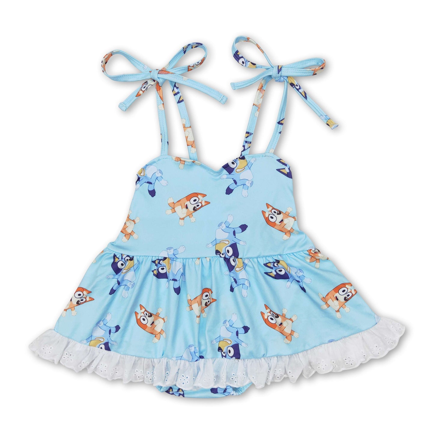 Blue dog straps baby girls summer romper