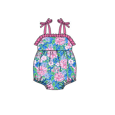 Straps watercolor floral baby girls summer romper