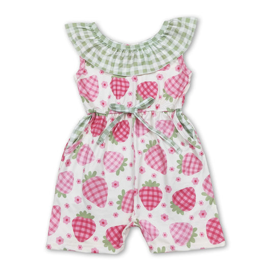 Plaid ruffle strawberry kids girls jumpsuit