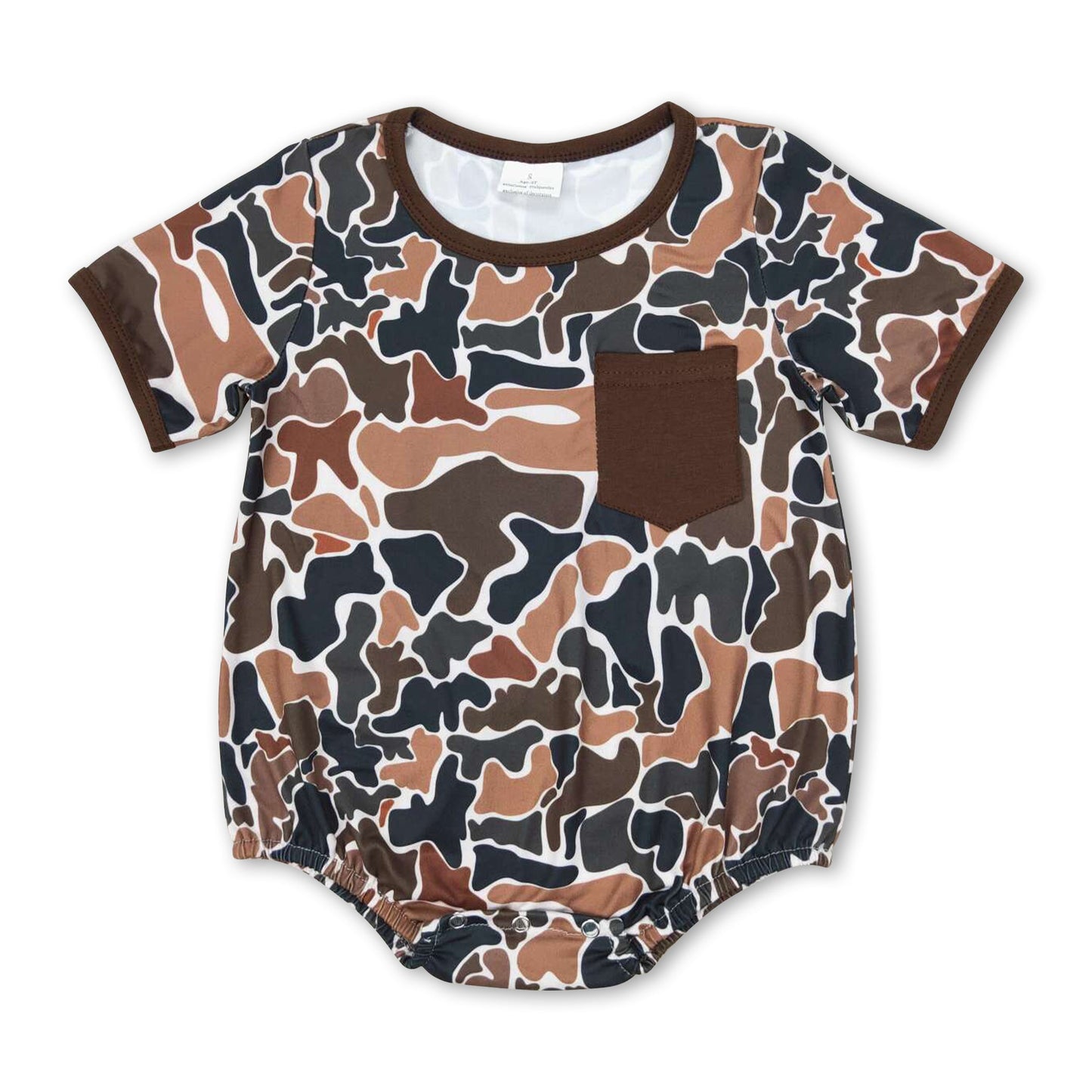 Brown camo short sleeves pocket baby boy romper