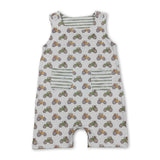 Sleeveless tractor stripe pocket baby boy romper