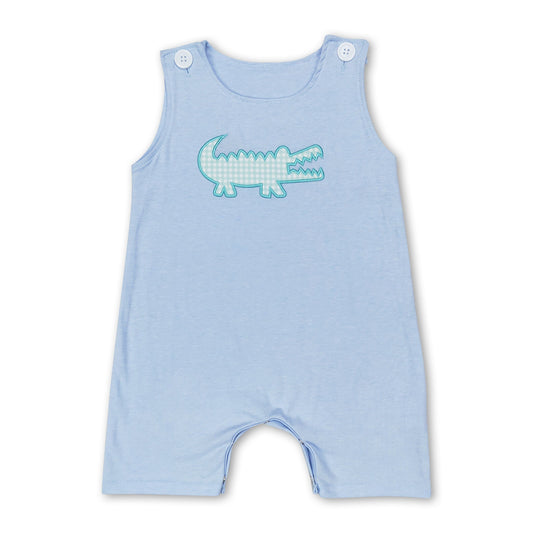 Sleeveless light blue crocodile baby boy romper