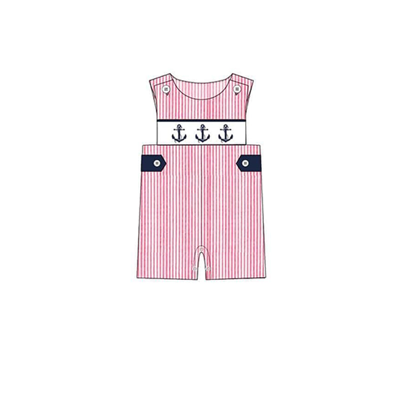 Sleeveless anchor stripe baby boys romper