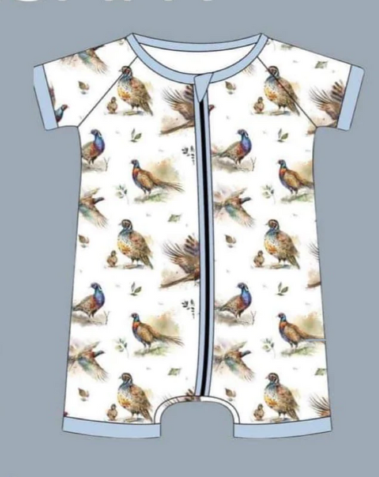 Short sleeves pheasant baby boys summer zip romper