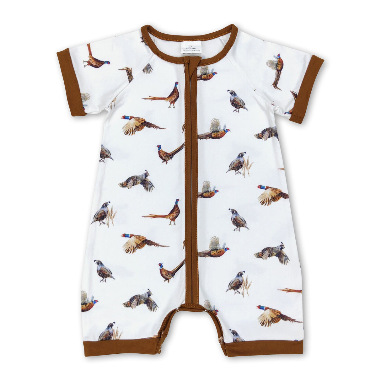 Short sleeves brown pheasant baby boys zip romper