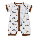 Short sleeves brown pheasant baby boys zip romper