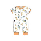 Short sleeves yellow dog baby boy zipper romper