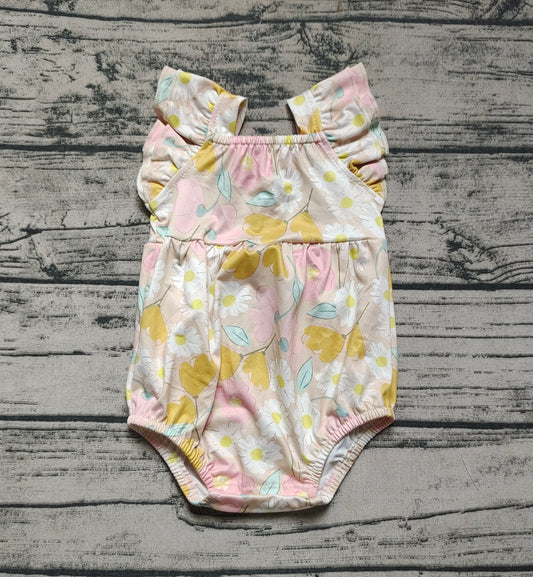 Flutter sleeves yellow floral daisy baby girls summer romper
