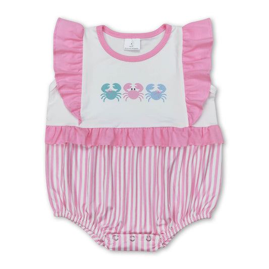 Flutter sleeves crab pink stripe baby boy summer romper