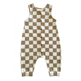 Sleeveless khaki plaid baby kids summer romper