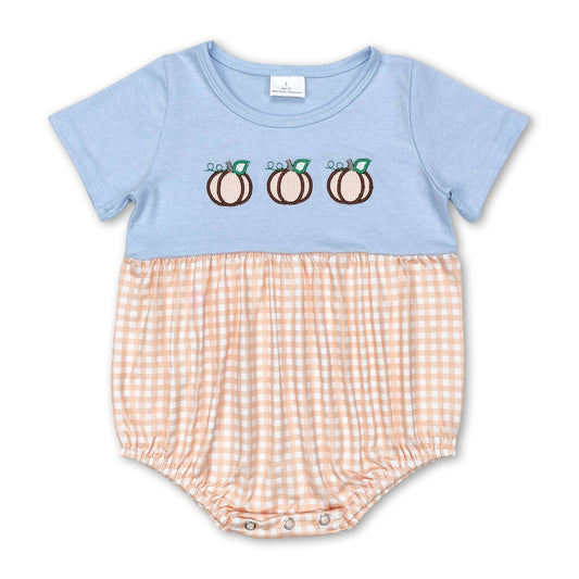 Short sleeves pumpkin baby boys plaid fall romper