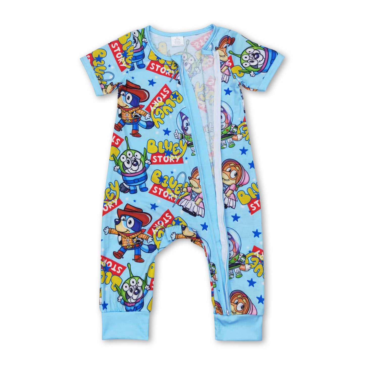 Short sleeves blue dog toy baby boy zipper romper