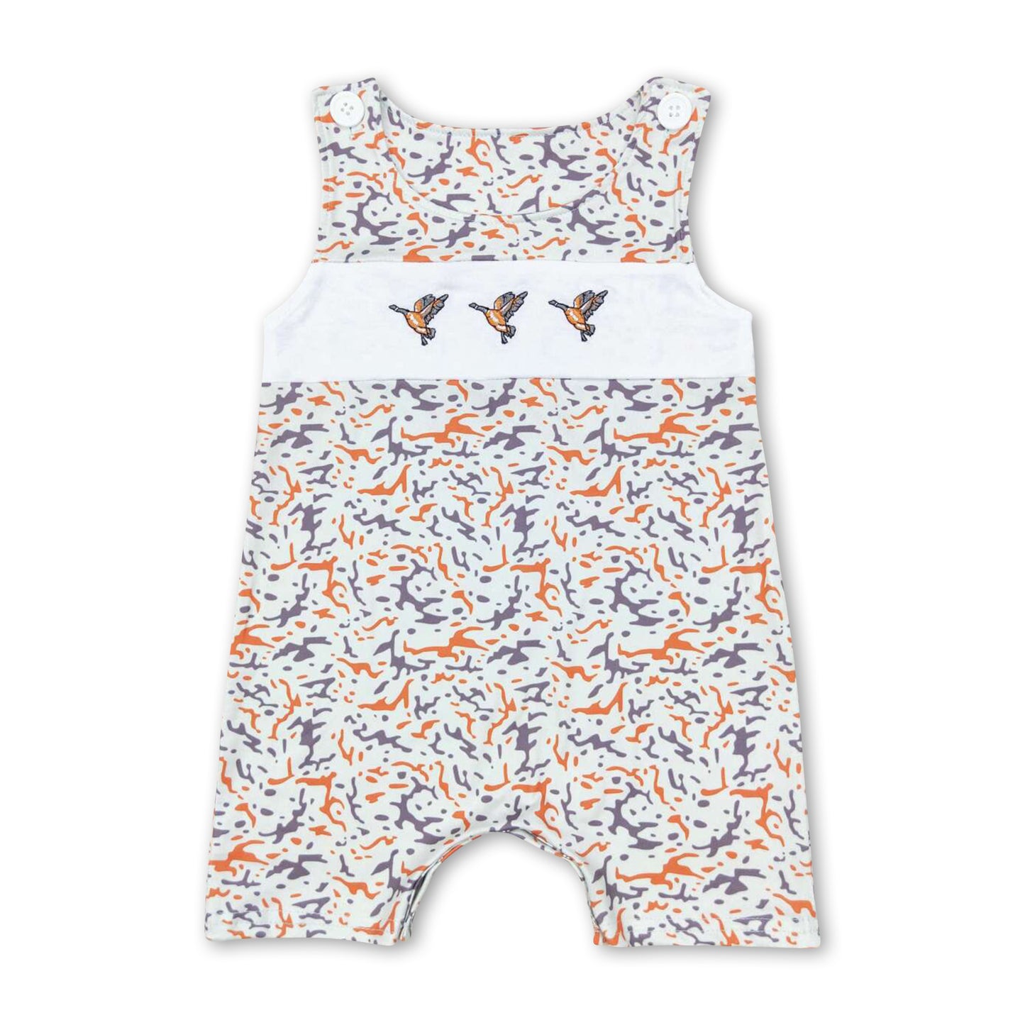 Sleeveless duck camo ruffle baby boy romper