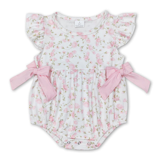 Flutter sleeves floral bow baby girls romper