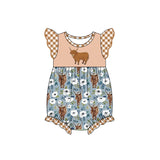 Flutter sleeves highland cow floral baby girls romper