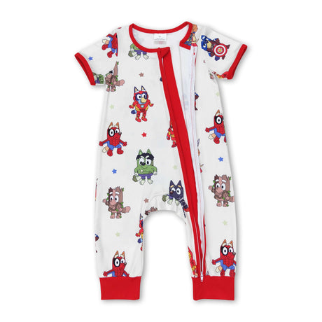 Short sleeves dog spider kids boys zipper romper