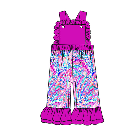 Straps hot pink watercolor girls jumpsuit