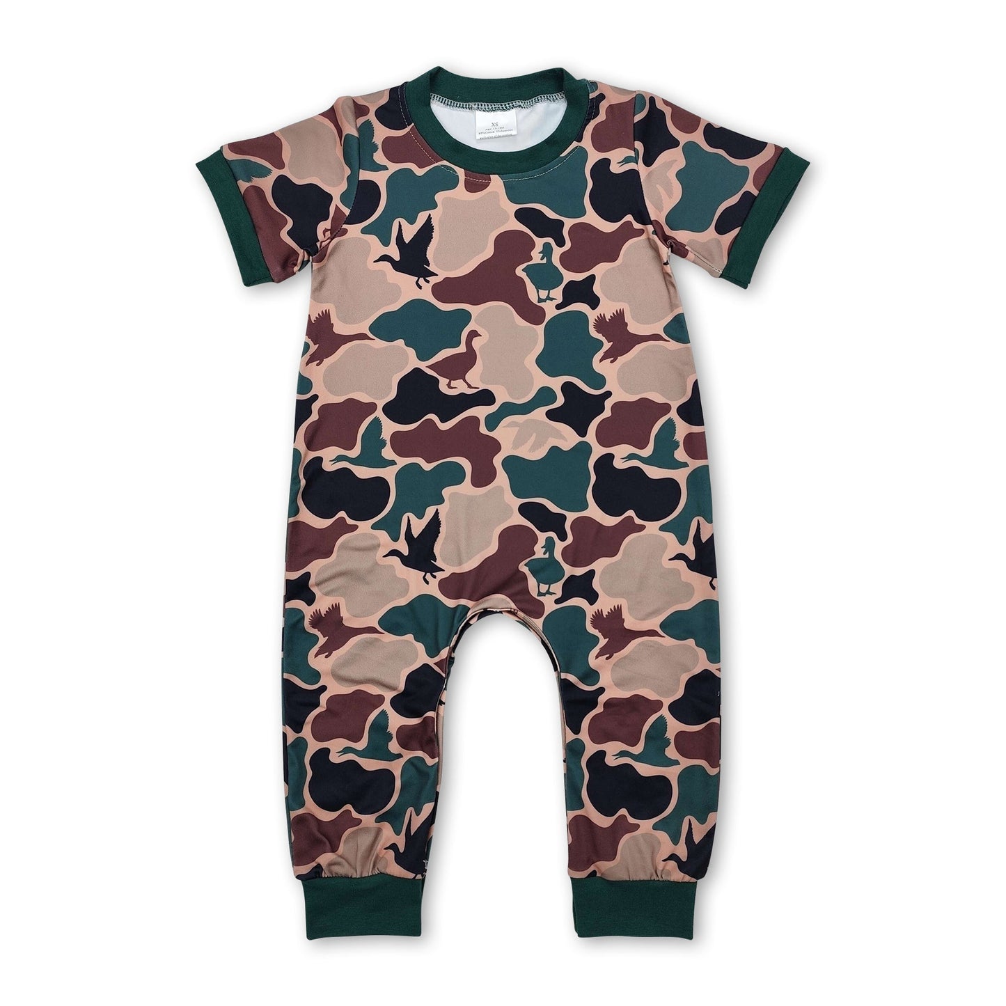 Green short sleeves duck camo baby boy romper