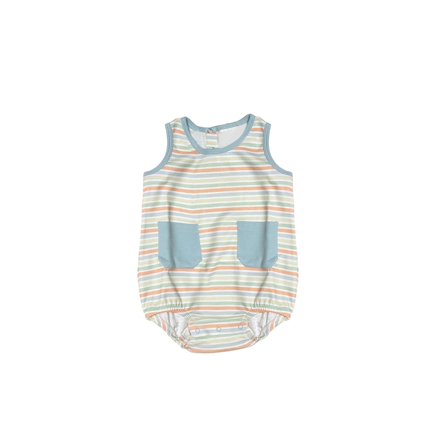 Sleeveless pocket colorful stripe baby boy romper