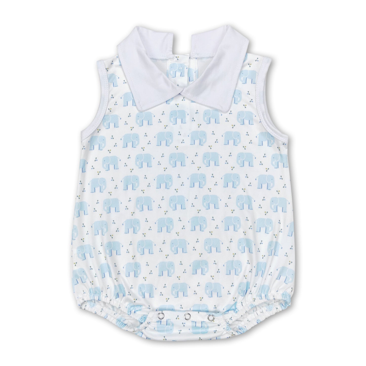 Sleeveless light blue elephant baby boy summer romper