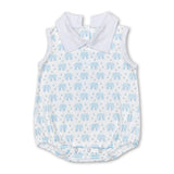 Sleeveless light blue elephant baby boy summer romper