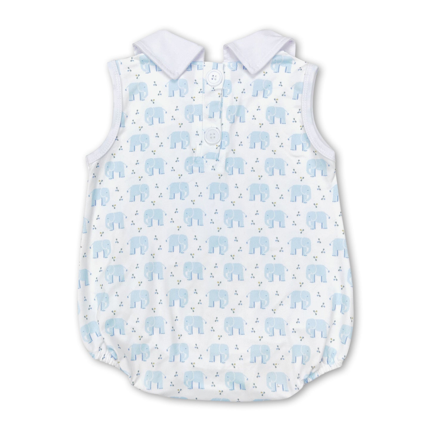 Sleeveless light blue elephant baby boy summer romper