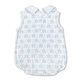 Sleeveless light blue elephant baby boy summer romper