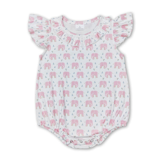 Flutter sleeves pink elephant baby girl summer romper