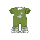 Short sleeves duck plaid ruffle baby girls romper