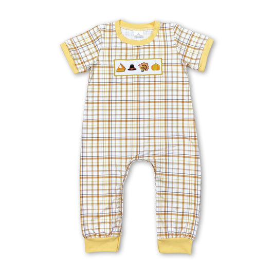 Pumpkin pie turkey plaid baby boy Thanksgiving romper