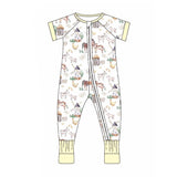 Pig horse sheep chicken baby farm zipper romper