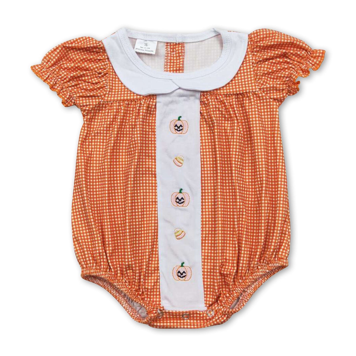 Orange plaid pumpkin candy corn baby Halloween romper