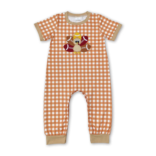 Plaid turkey football baby boys Thanksgiving romper